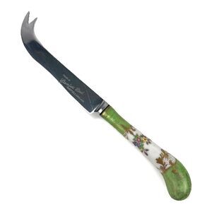 VTG Sheffield England Stainless Steel Cheese Knife Porcelain Handle Green Floral
